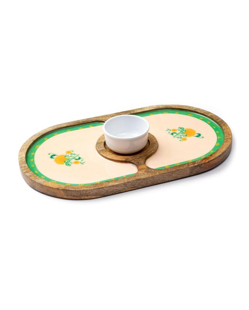 Premium Round Sunburst Vines Round Platter Tray with Dip Bowl | Pack of 2