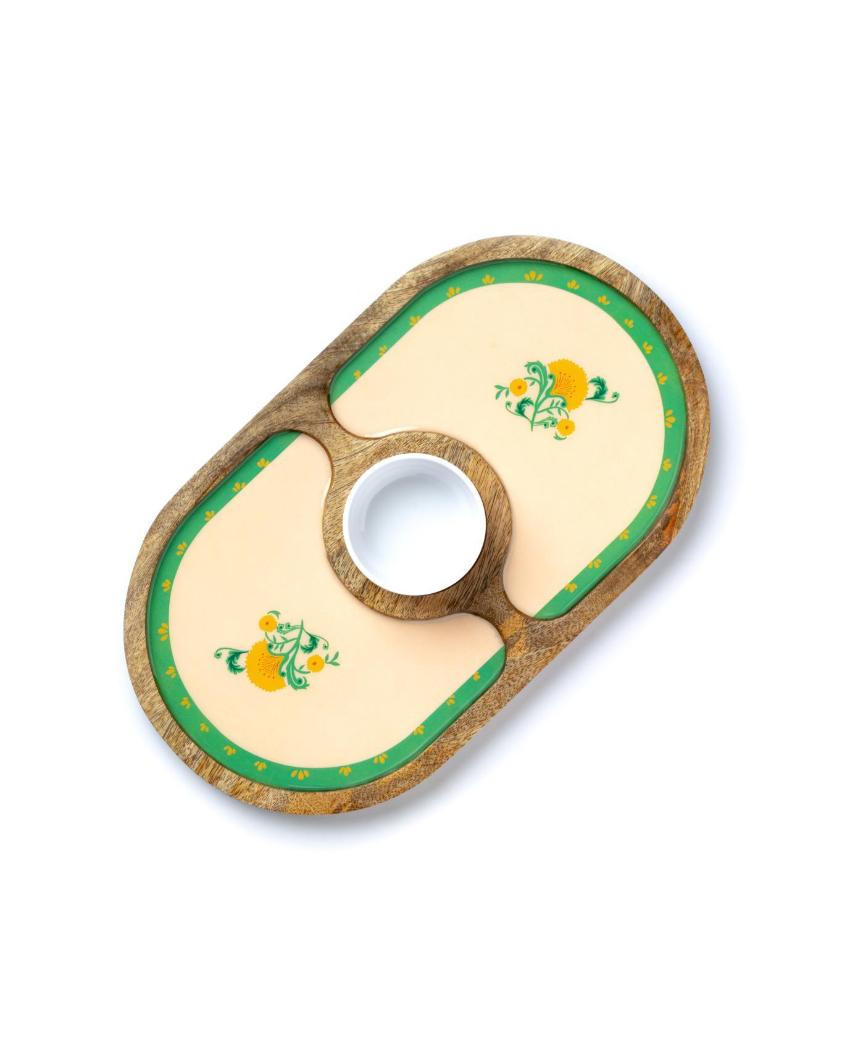 Premium Round Sunburst Vines Round Platter Tray with Dip Bowl | Pack of 2