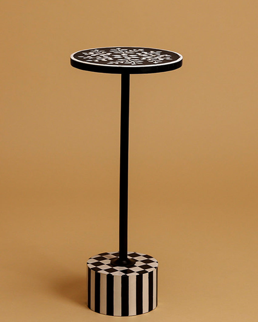Modern Geo Black Flora Drink Side Table | 10 x 24 inches