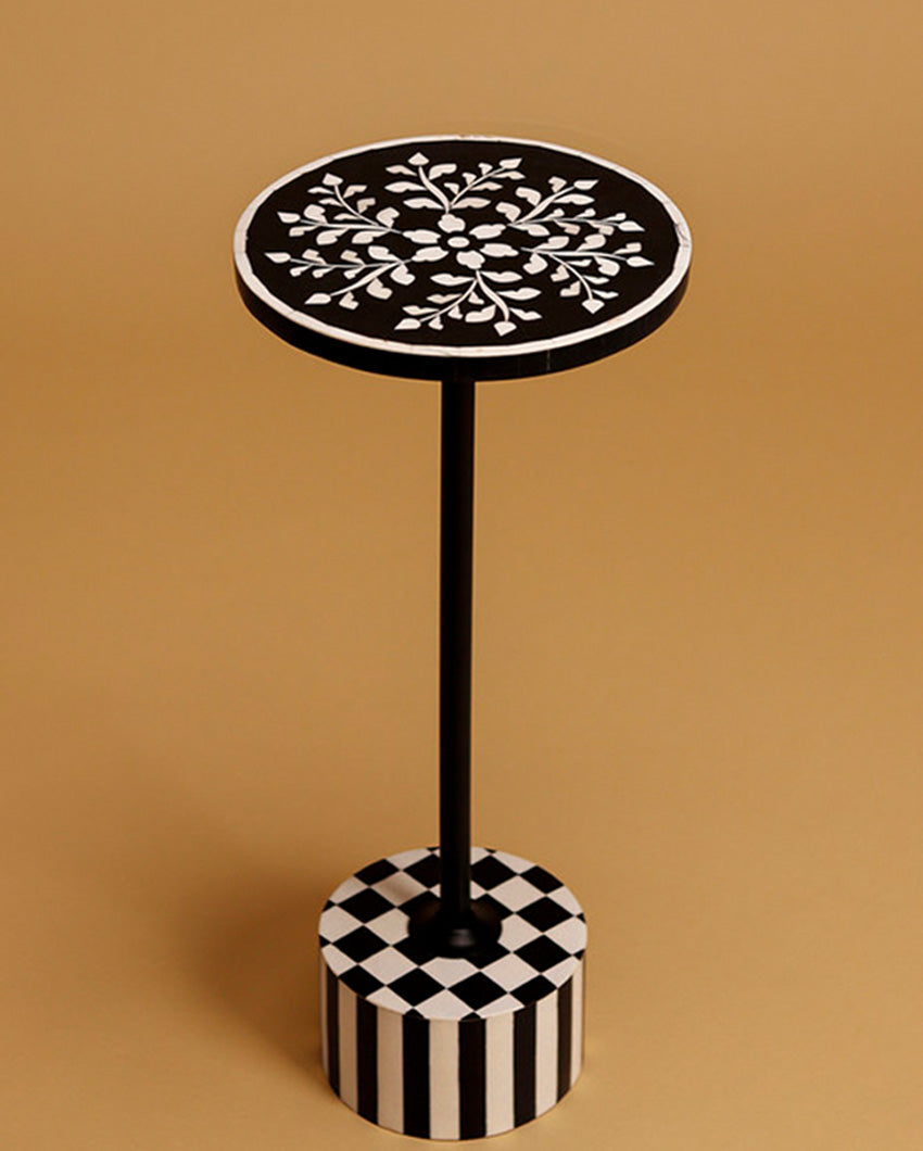 Modern Geo Black Flora Drink Side Table | 10 x 24 inches