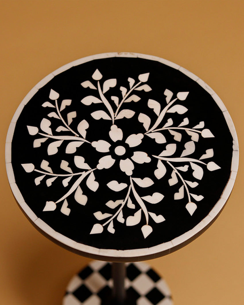 Modern Geo Black Flora Drink Side Table | 10 x 24 inches