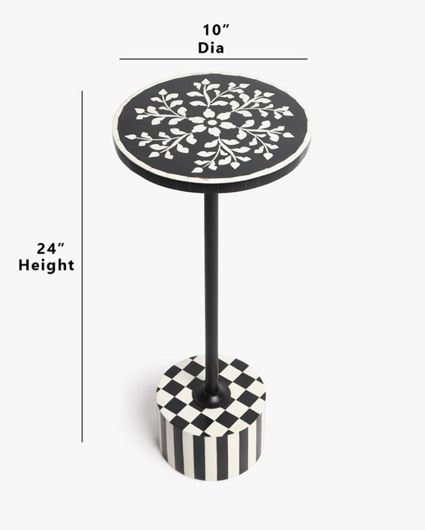 Modern Geo Black Flora Drink Side Table | 10 x 24 inches