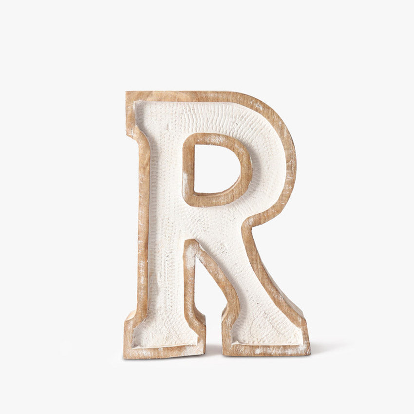 Elegant Beaded Wooden Letter R Ornament | 6 x 2 x 8 inches