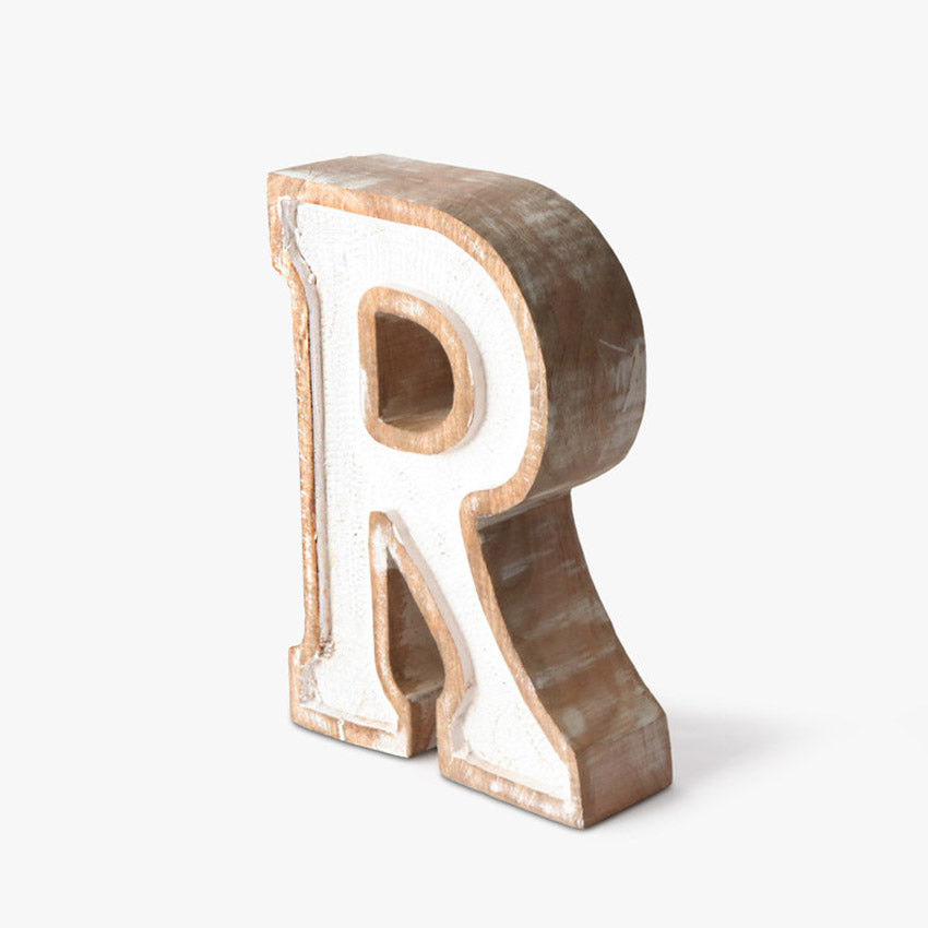 Elegant Beaded Wooden Letter R Ornament | 6 x 2 x 8 inches