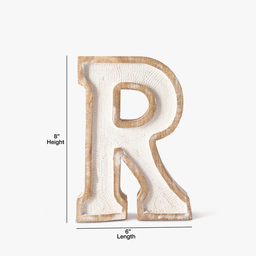 Elegant Beaded Wooden Letter R Ornament | 6 x 2 x 8 inches