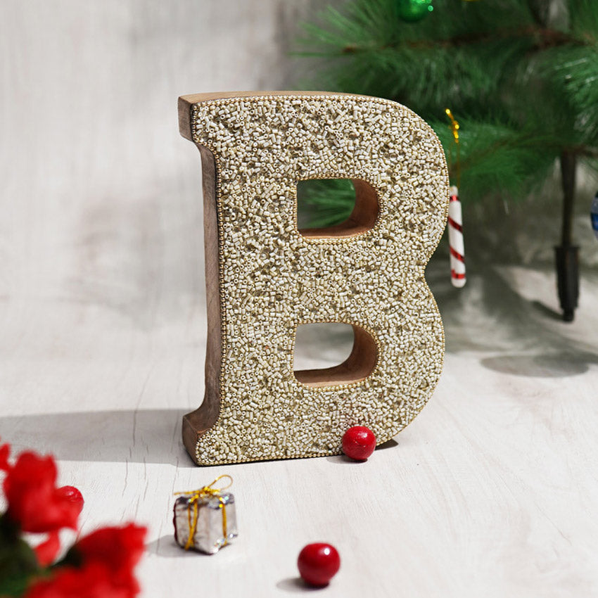 Artful Beaded Wooden Letter B Ornament | 6 x 2 x 8 inches