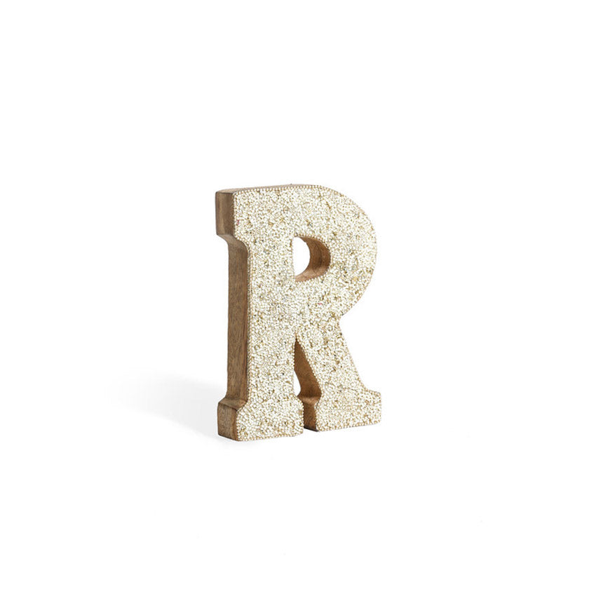 Elegant Beaded Wooden Letter R Ornament | 6 x 2 x 8 inches