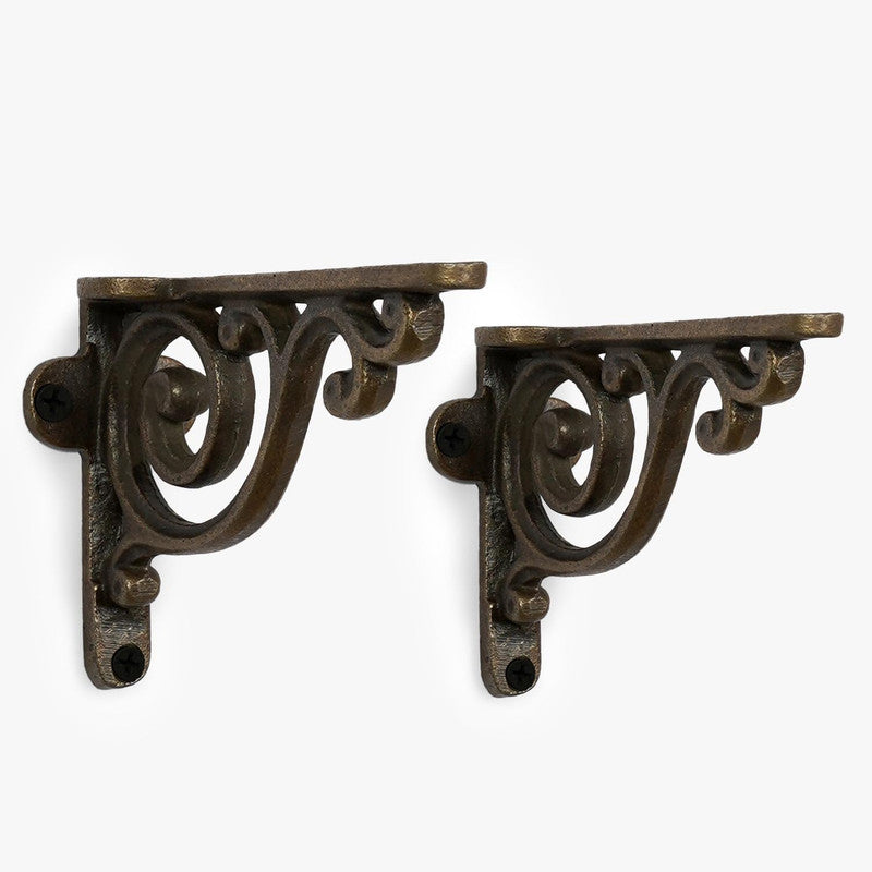 Ornate Pattern Handcrafted Iron Wall Brackets | Set Of 2 | 4 x 3 inches