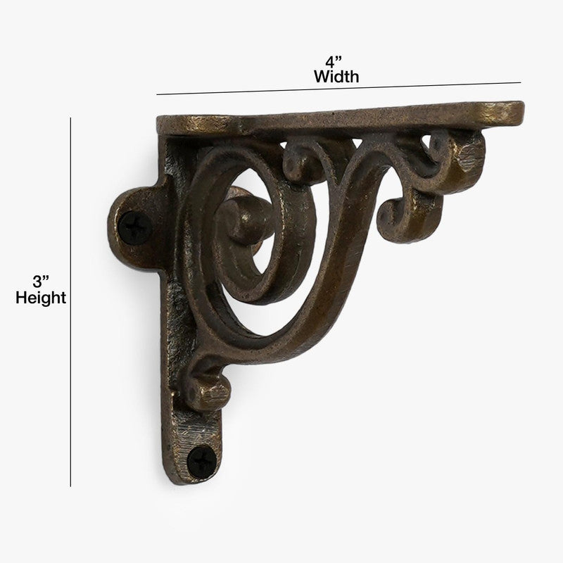 Ornate Pattern Handcrafted Iron Wall Brackets | Set Of 2 | 4 x 3 inches