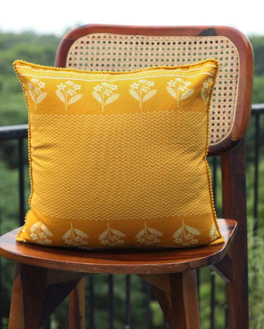 Champka Yellow Cotton Cushion Covers | 16 x 16 inches