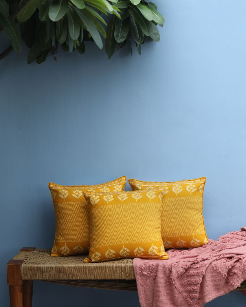 Champka Yellow Cotton Cushion Covers | 16 x 16 inches