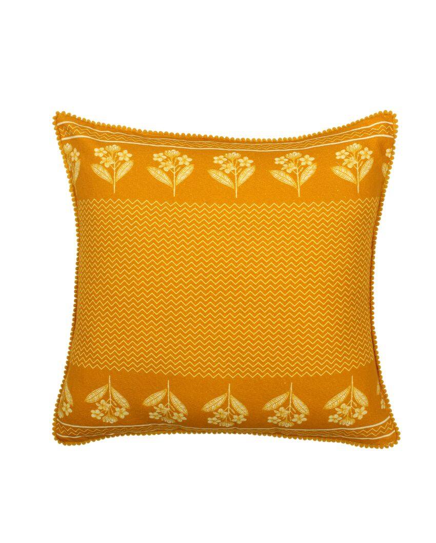 Champka Yellow Cotton Cushion Covers | 16 x 16 inches