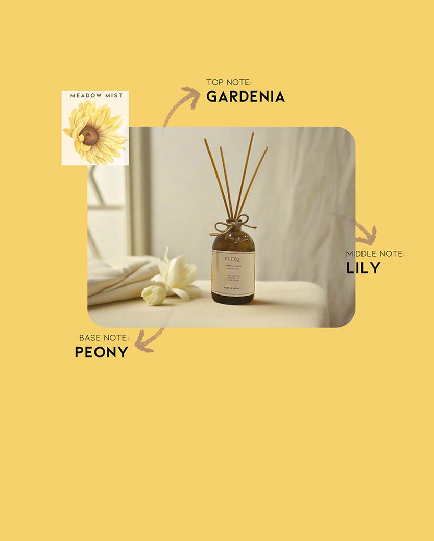 Meadow Mist Lily & Gardenia with Peony Reed Diffuser | 2 x 5 x 8 inches | 120ml