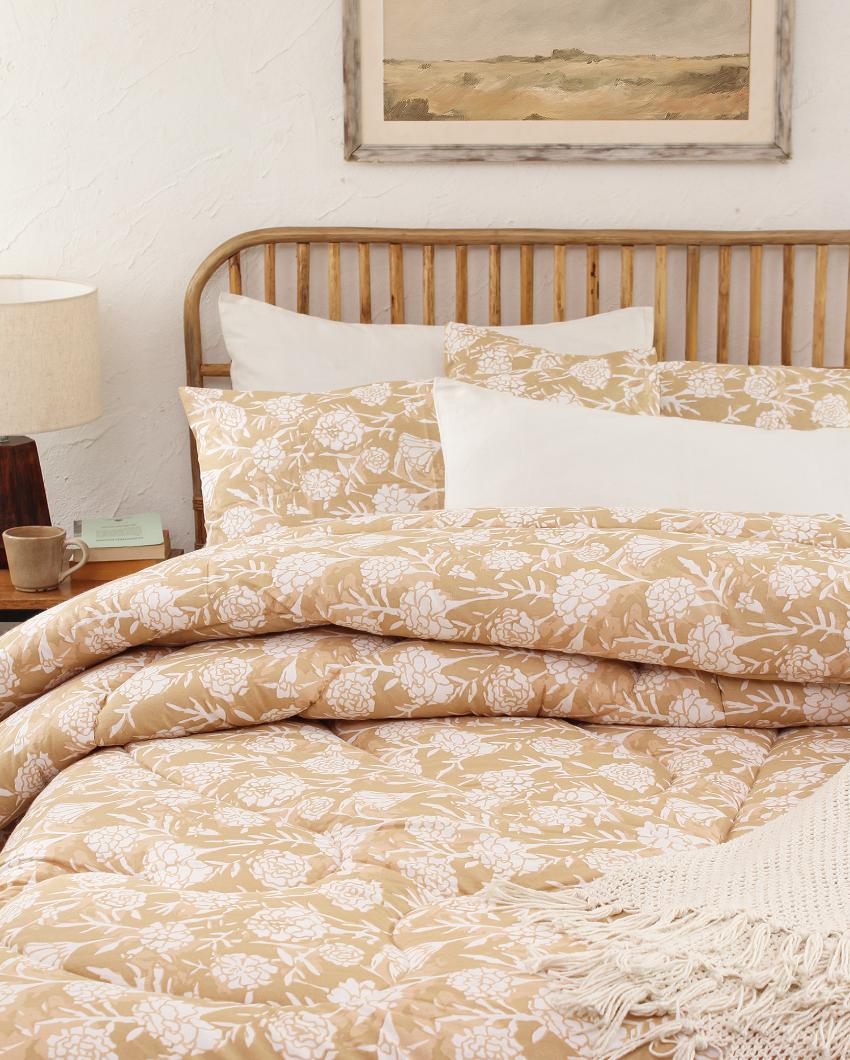 Beige Genda Phool Cotton Comforter | Single Size | 60 x 90 inches