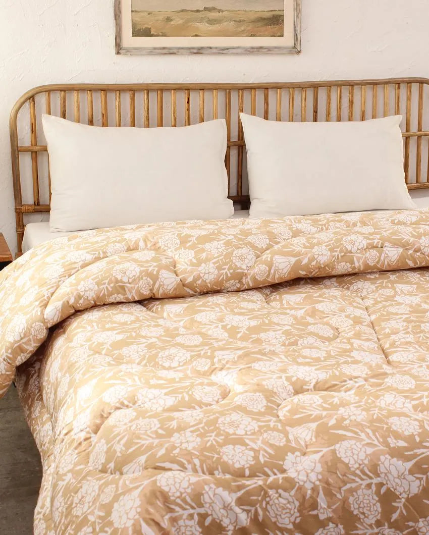 Beige Genda Phool Cotton Comforter | Single Size | 60 x 90 inches