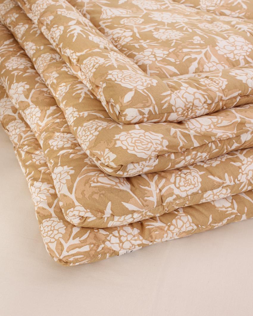 Beige Genda Phool Cotton Comforter | Single Size | 60 x 90 inches