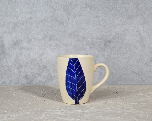 Blue Leaf Ceramic Coffee Mug