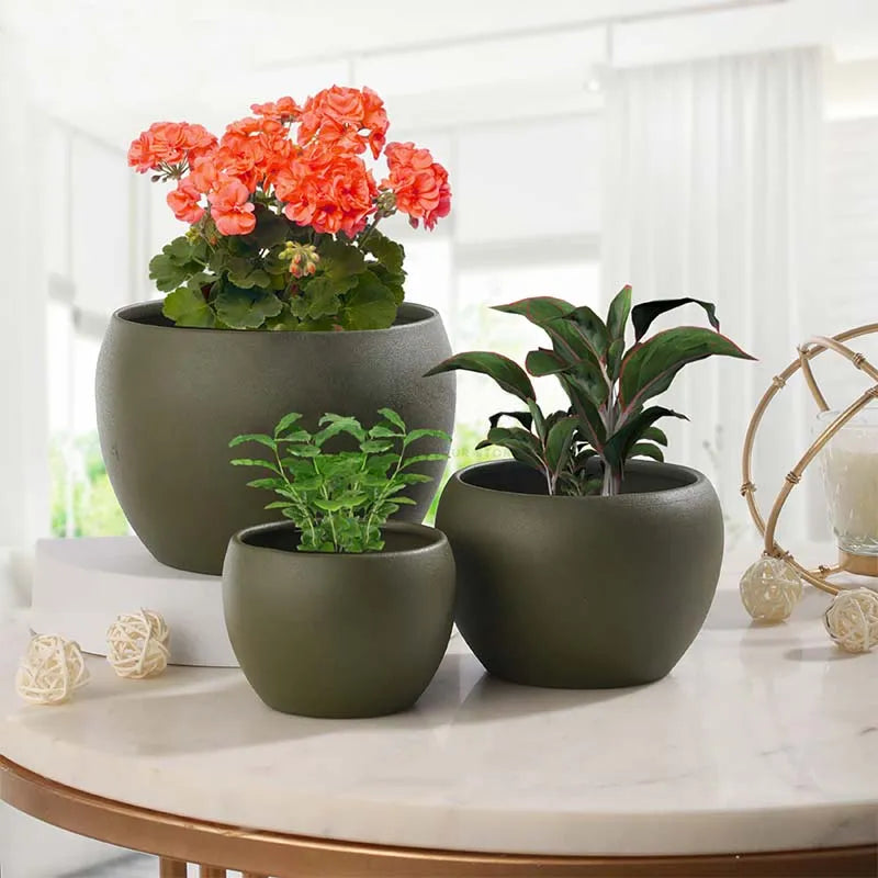 Matte Finished Elegant Table Top Planters | Set Of 3 Green