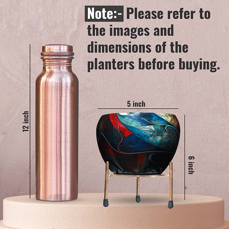 Resilient Metal Plant Pots With Stand | Set of 2