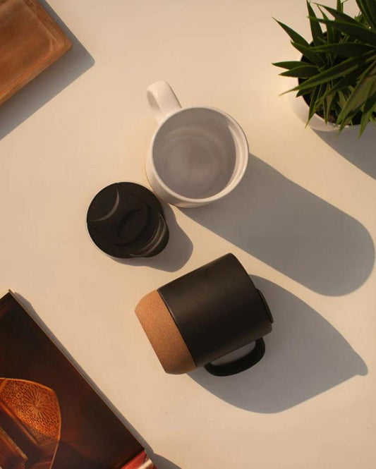 Corg Sliding Cap Ceramic Coffee Mug | Set of 2 | 360 ml