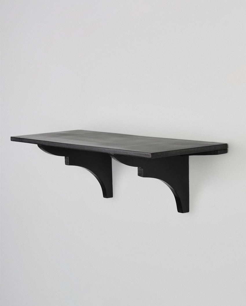 Solid Wood Fixed Bracket Wall Shelf in Black Color | 20 x 6 x 6 inches