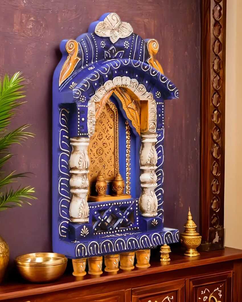 Indian Blue Color Wooden Handpainted Decorative Jharokha Frame | 9 x 2 x 16 inches