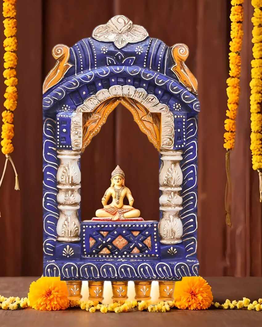 Indian Blue Color Wooden Handpainted Decorative Jharokha Frame | 9 x 2 x 16 inches