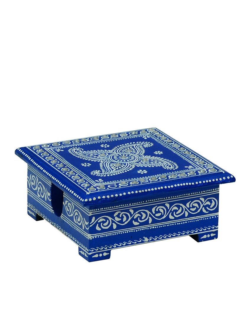 Decorative Blue Color 6 Tea Coasters with Case | 5 x 5 x 2 inches