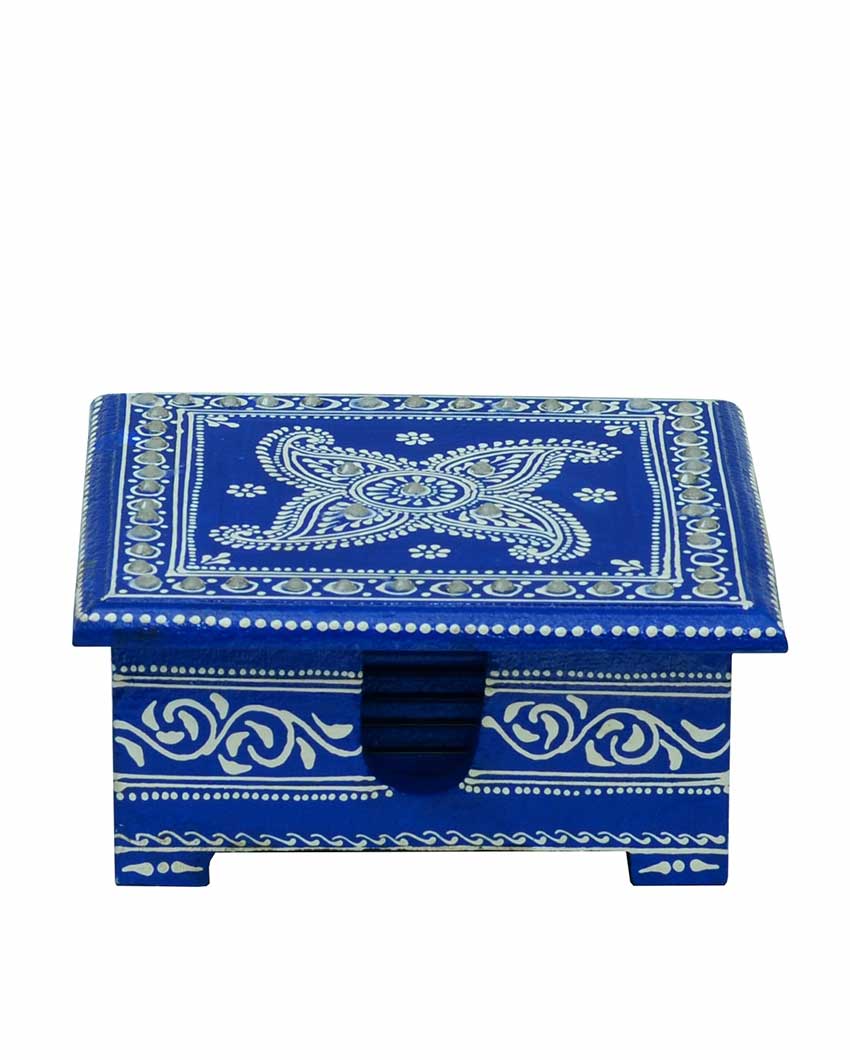 Decorative Blue Color 6 Tea Coasters with Case | 5 x 5 x 2 inches