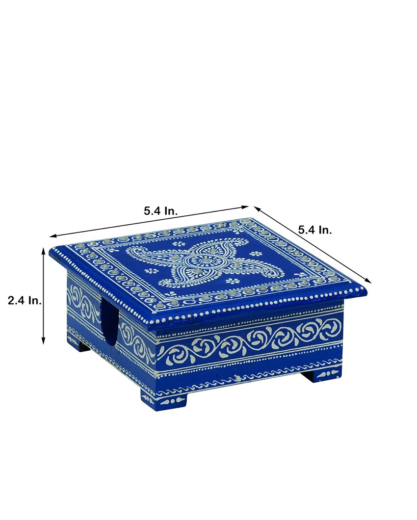 Decorative Blue Color 6 Tea Coasters with Case | 5 x 5 x 2 inches