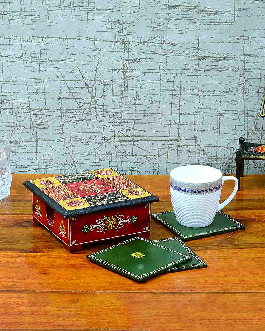 Classic Design 6 Tea Coasters with Case | 5 x 5 x 2 inches