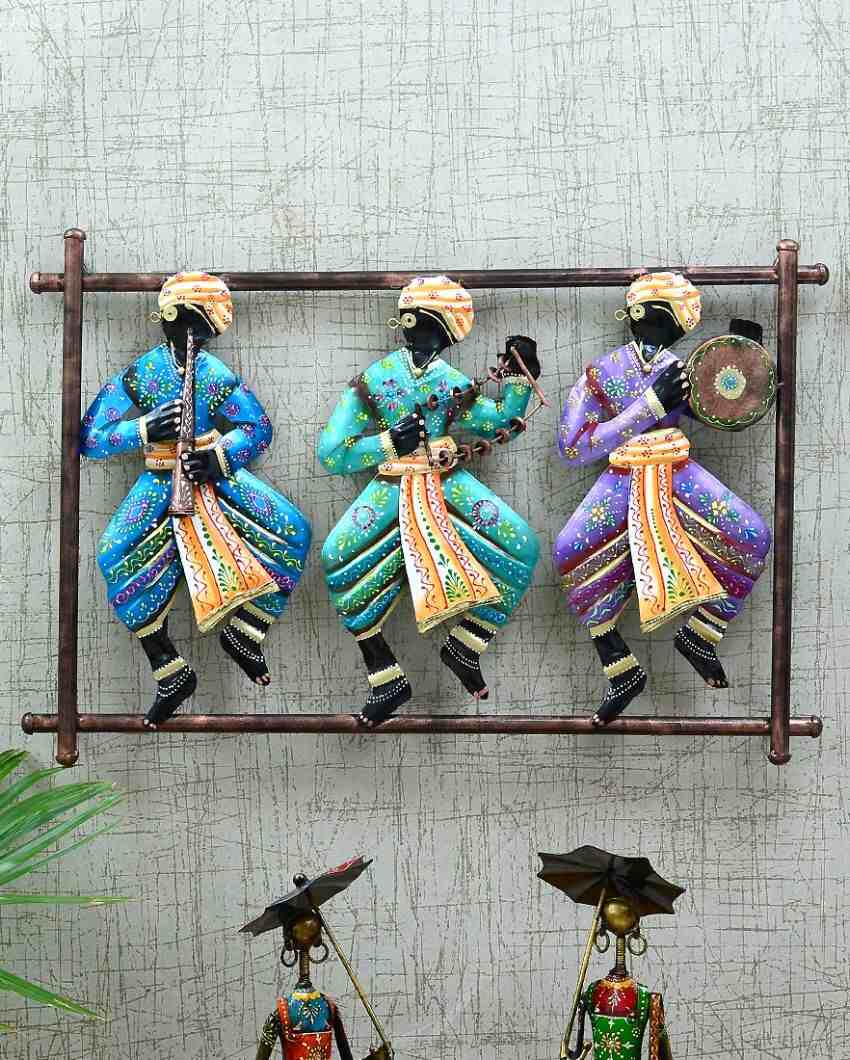 Tabla Musician Metal Handpainted Wall Hanging Decor | 26 x 2 x 16 inches