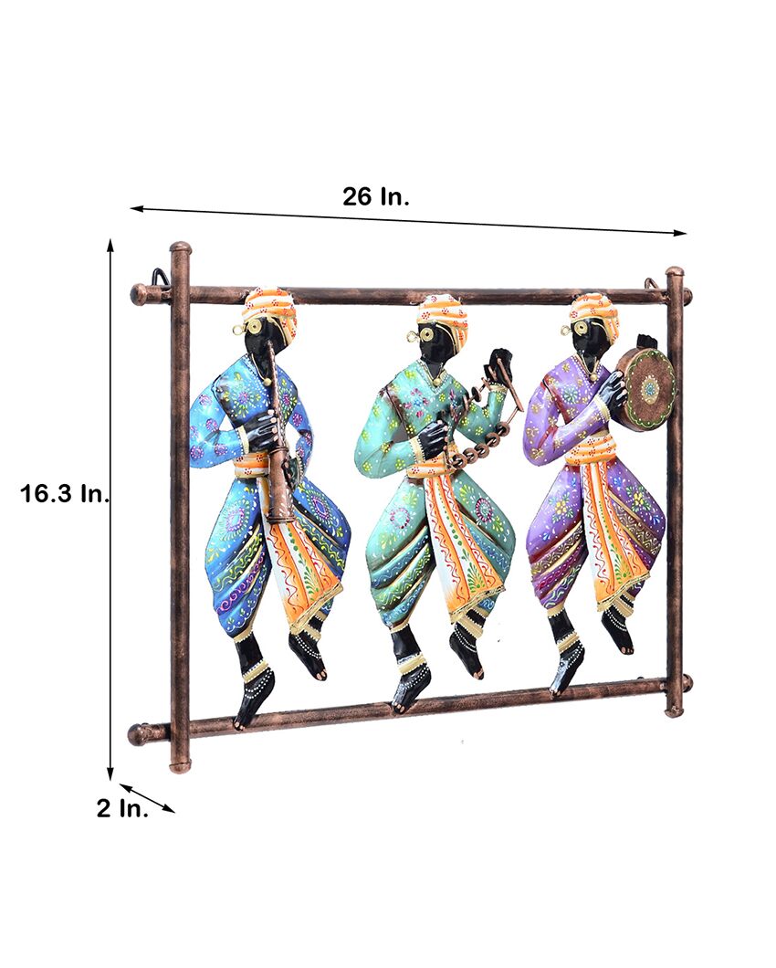 Tabla Musician Metal Handpainted Wall Hanging Decor | 26 x 2 x 16 inches