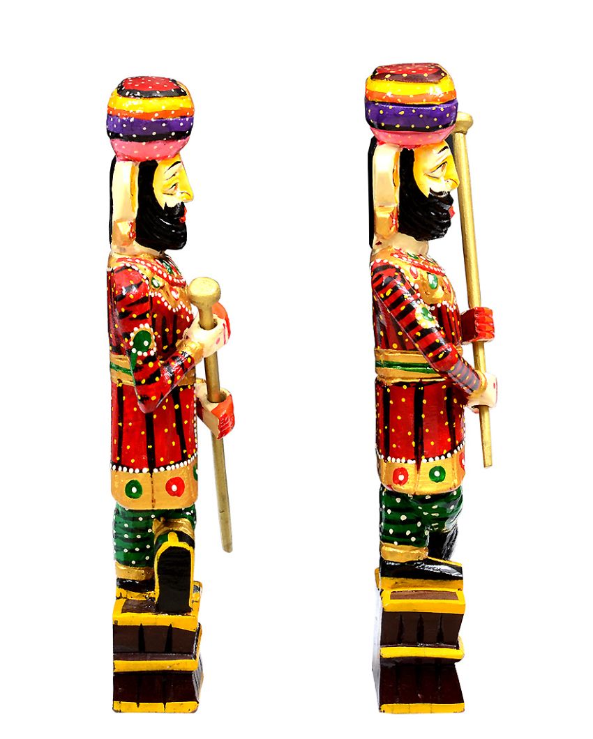 Chowkidaar Wooden Handpainted Decorative Showpiece | Set Of 2 | 5 x 2 x 15 inches