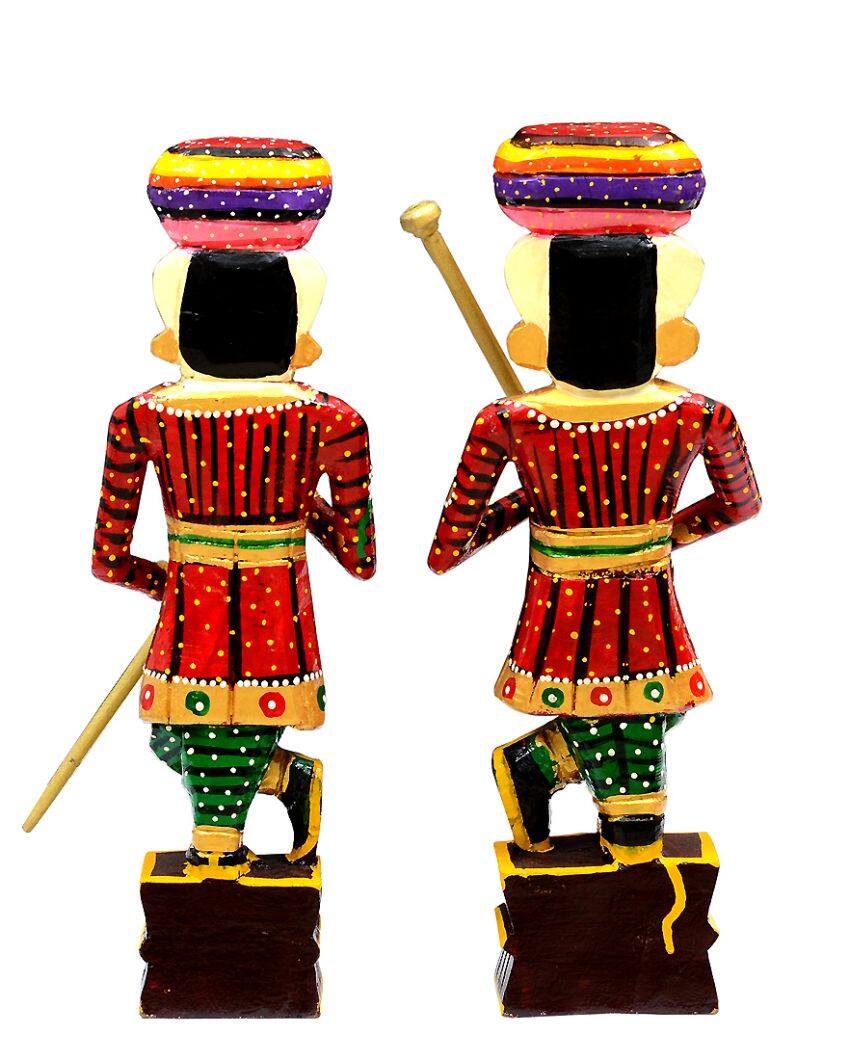 Chowkidaar Wooden Handpainted Decorative Showpiece | Set Of 2 | 5 x 2 x 15 inches