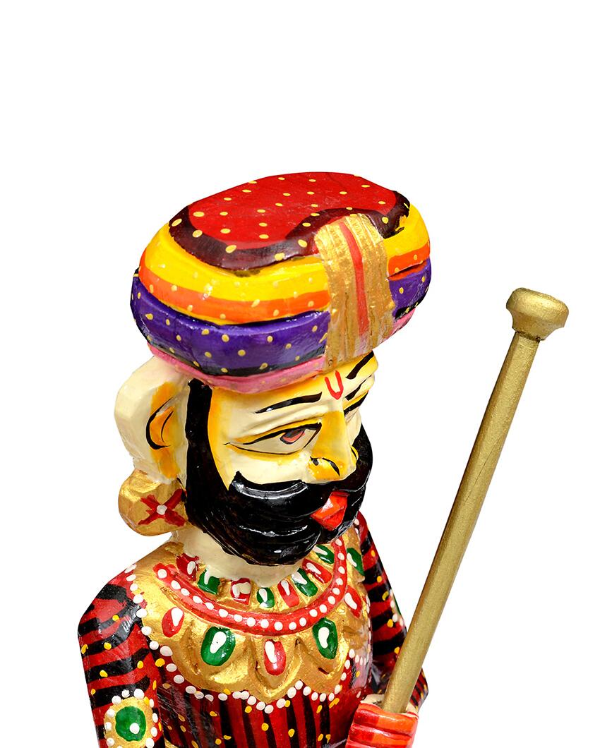 Chowkidaar Wooden Handpainted Decorative Showpiece | Set Of 2 | 5 x 2 x 15 inches