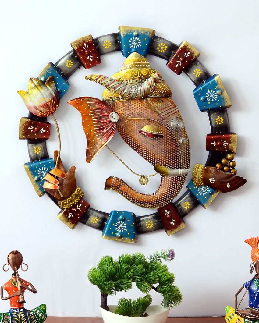 Artful Metal Laddu Ganesha Wall Hanging Showpiece | 19 x 2 x 19 inches
