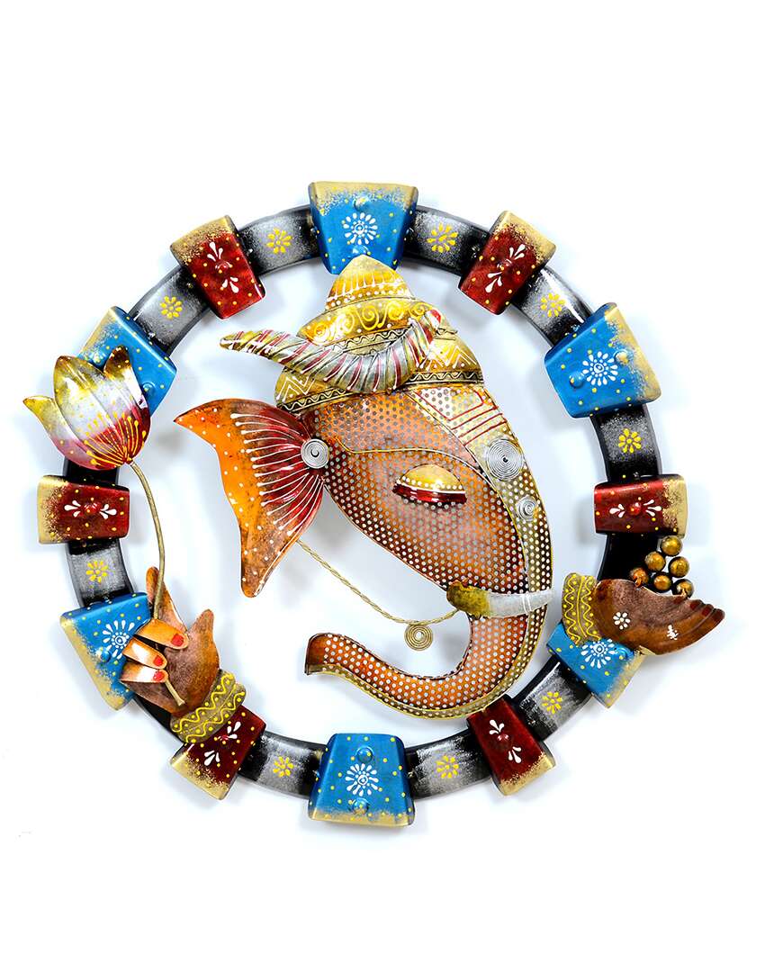 Artful Metal Laddu Ganesha Wall Hanging Showpiece | 19 x 2 x 19 inches