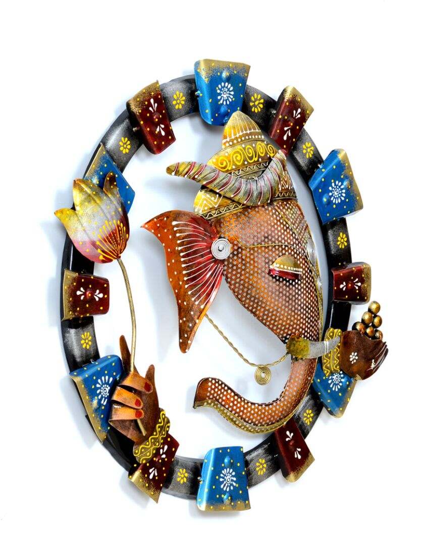 Artful Metal Laddu Ganesha Wall Hanging Showpiece | 19 x 2 x 19 inches