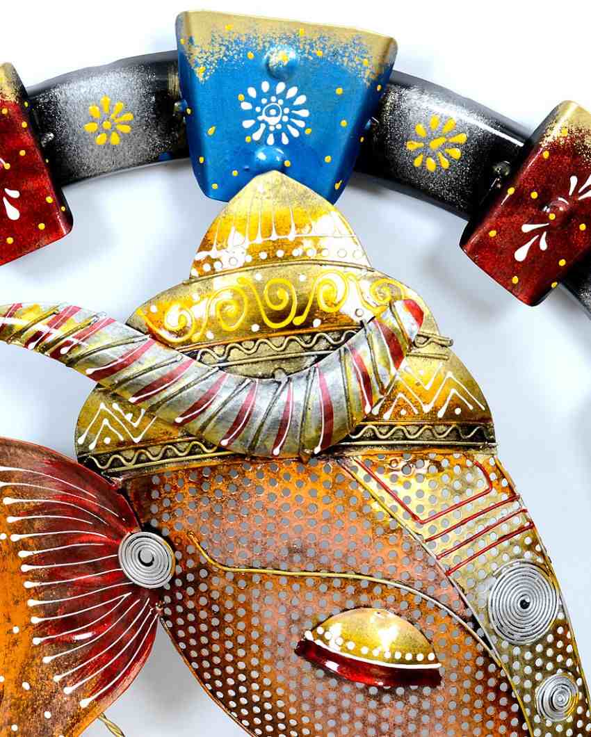 Artful Metal Laddu Ganesha Wall Hanging Showpiece | 19 x 2 x 19 inches