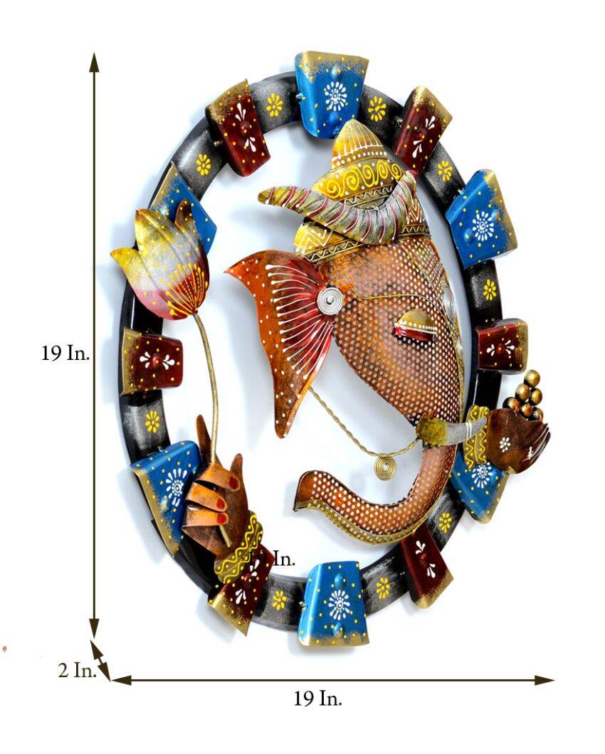 Artful Metal Laddu Ganesha Wall Hanging Showpiece | 19 x 2 x 19 inches