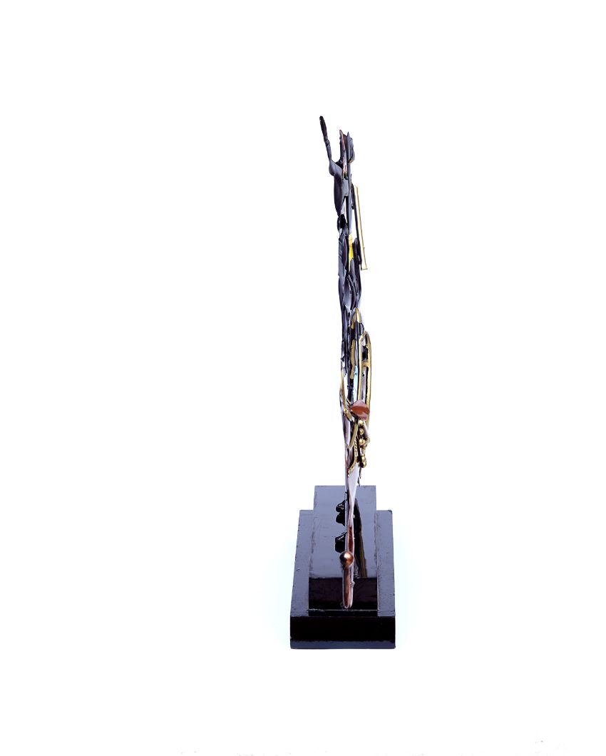 Multicolor Ox Cart Metal Showpiece with Wooden Base | 17 x 3 x 13 inches