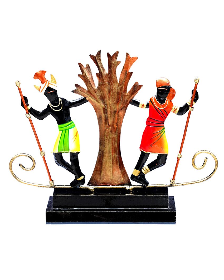 Folk-inspired Momento Metal Decorative Tribal Couple Showpiece | 14 x 3 x 11 inches