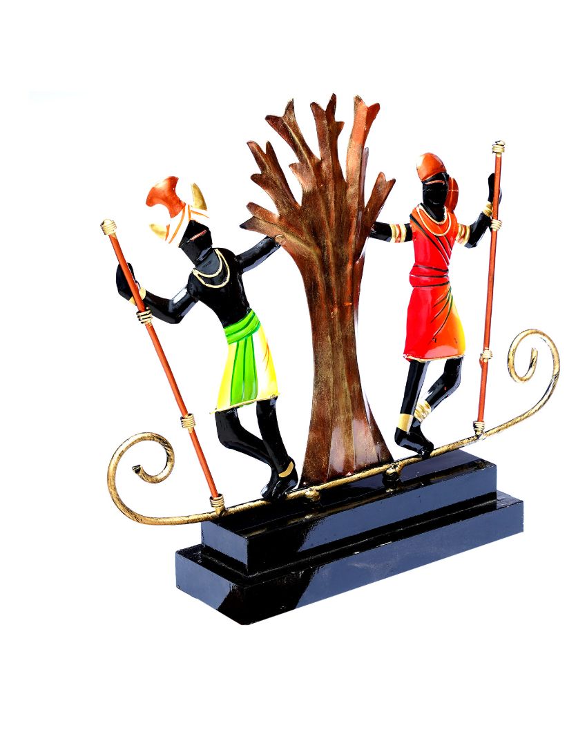 Folk-inspired Momento Metal Decorative Tribal Couple Showpiece | 14 x 3 x 11 inches