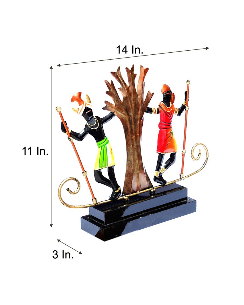 Folk-inspired Momento Metal Decorative Tribal Couple Showpiece | 14 x 3 x 11 inches