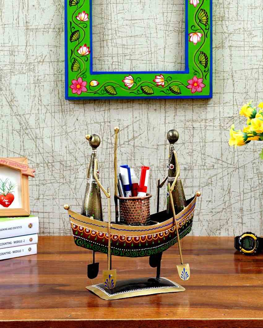 Boat Miniature Showpiece with Pen Stand | 10 x 3 x 11 inches