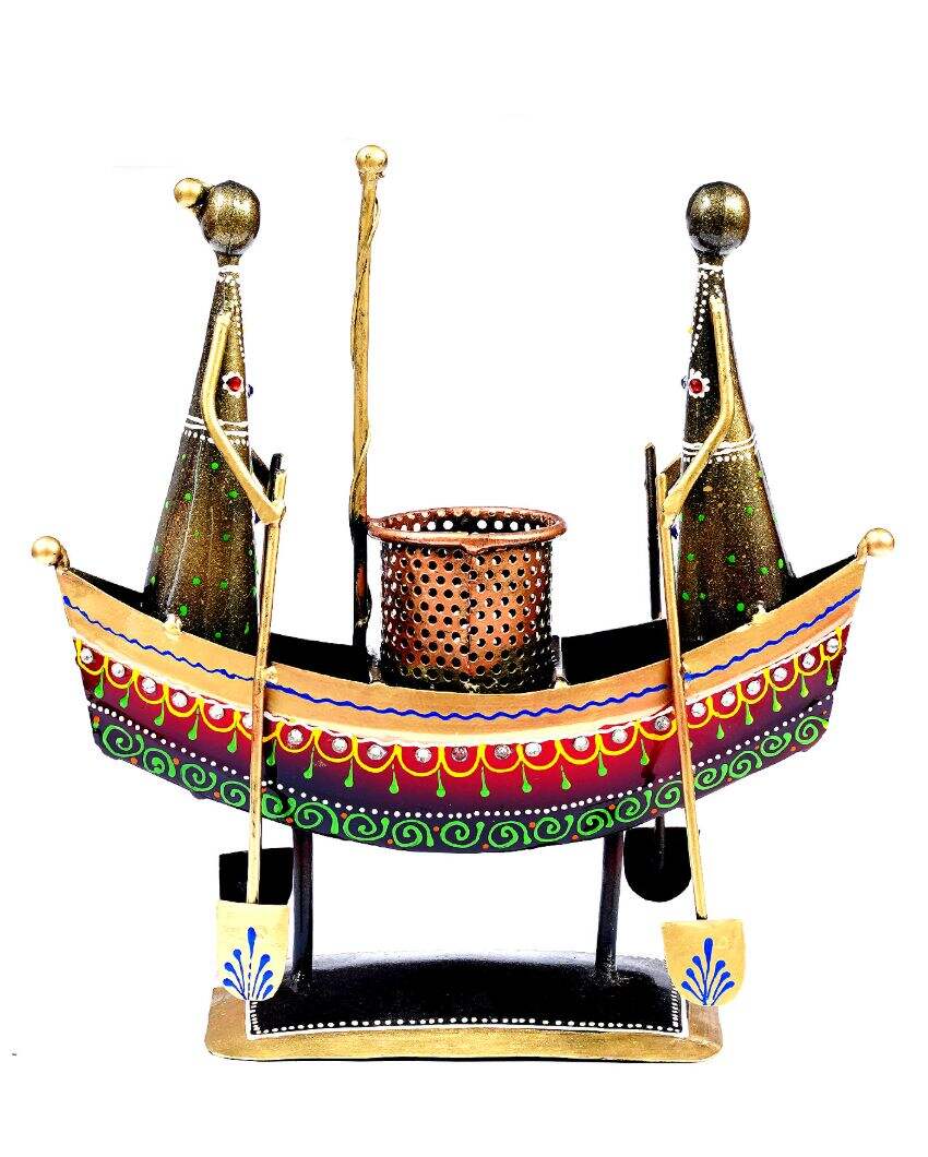 Boat Miniature Showpiece with Pen Stand | 10 x 3 x 11 inches
