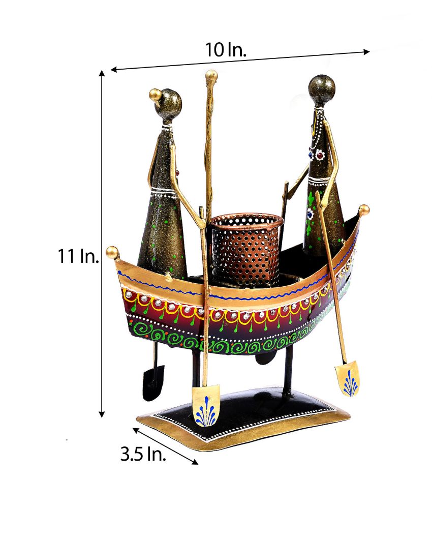 Boat Miniature Showpiece with Pen Stand | 10 x 3 x 11 inches