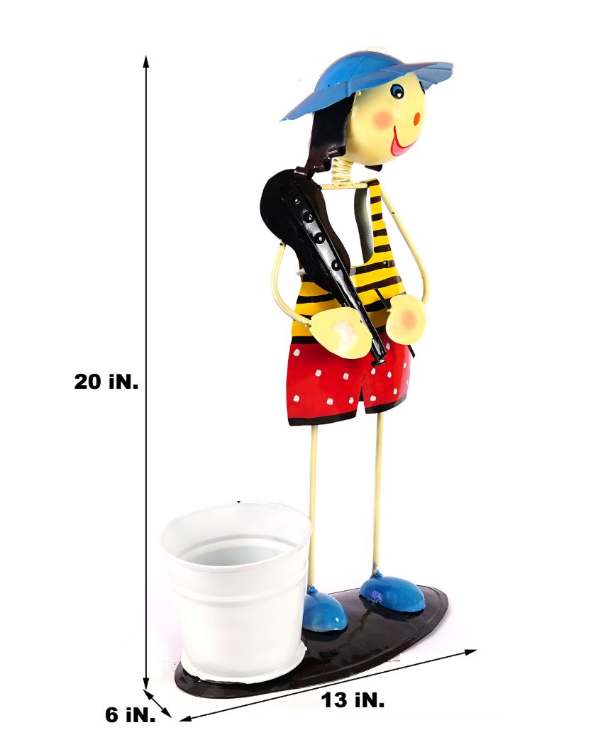 Yellow Handpainted Metal Musician Flower Basket Planter | 13 x 6 x 20 inches | Plant not included