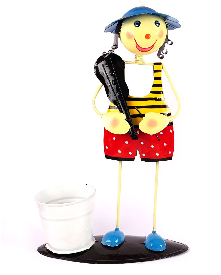 Yellow Handpainted Metal Musician Flower Basket Planter | 13 x 6 x 20 inches | Plant not included